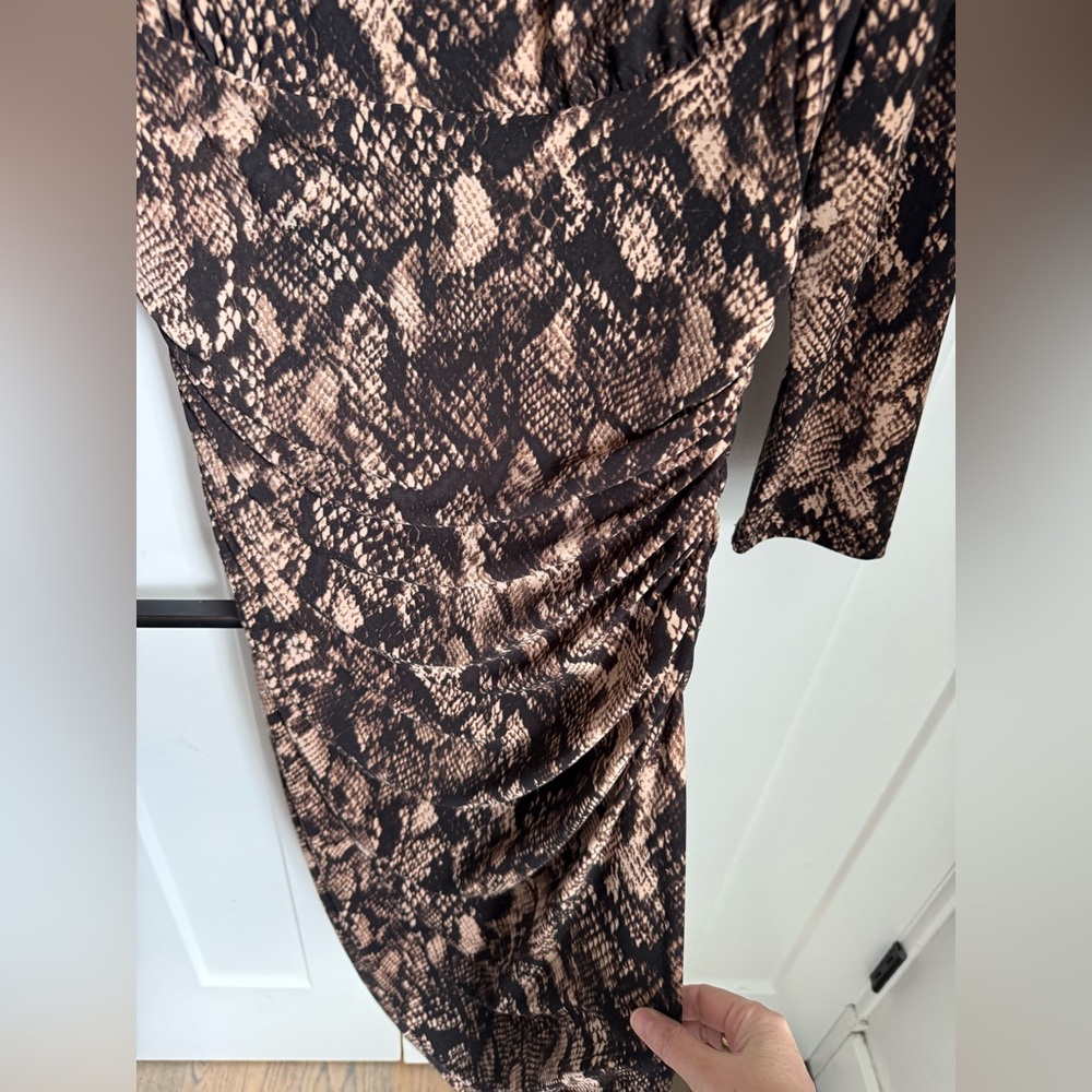 Ralph Lauren Brown and Black Snake Print Sheath Dress with side ruching. Size 8. - Picture 2 of 6